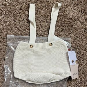 NWT Goumi Kids Knit Suspender Bloomers 6-12m Cloud Baby Organic Cotton Shorts